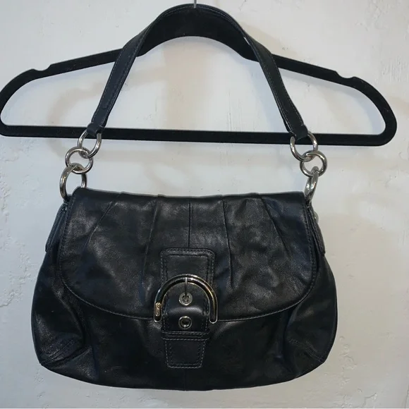 Authentic Coach Soho Y2K Black Leather Bag Vintage Big Buckle Flap Shoulder Hobo - Picture 5 of 16